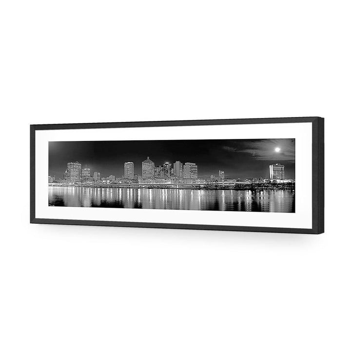 Brisbane in Moonlight, Black and White (Long) Wall Art