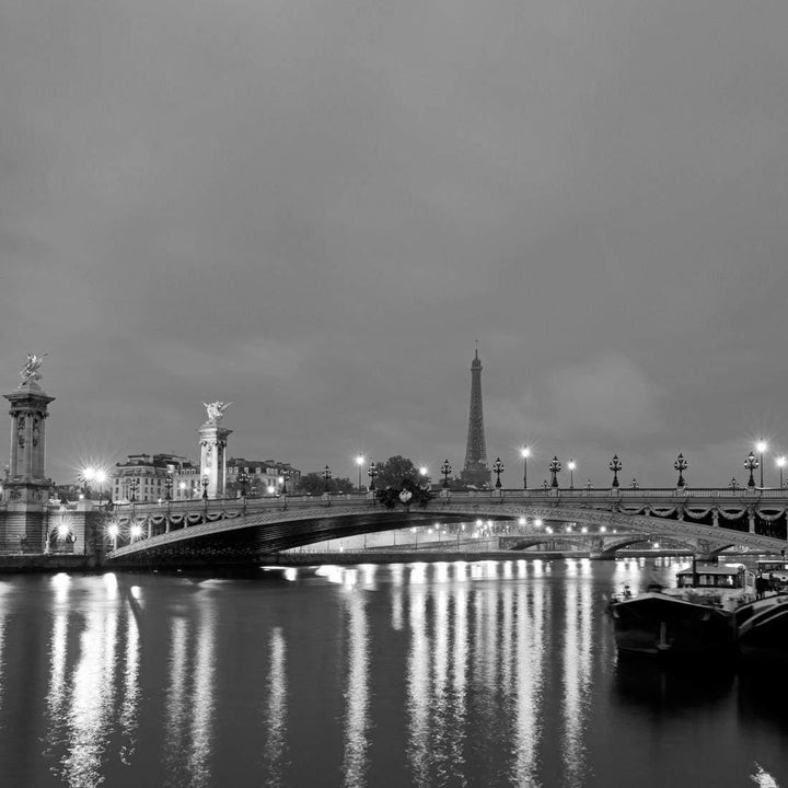 The Seine at Night Black and White (Square) Wall Art